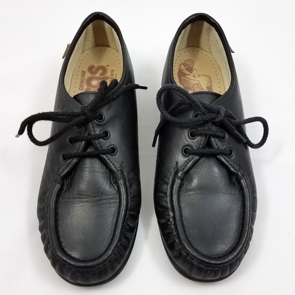 SAS Black Leather Loafers Lace Up Comfort Shoes